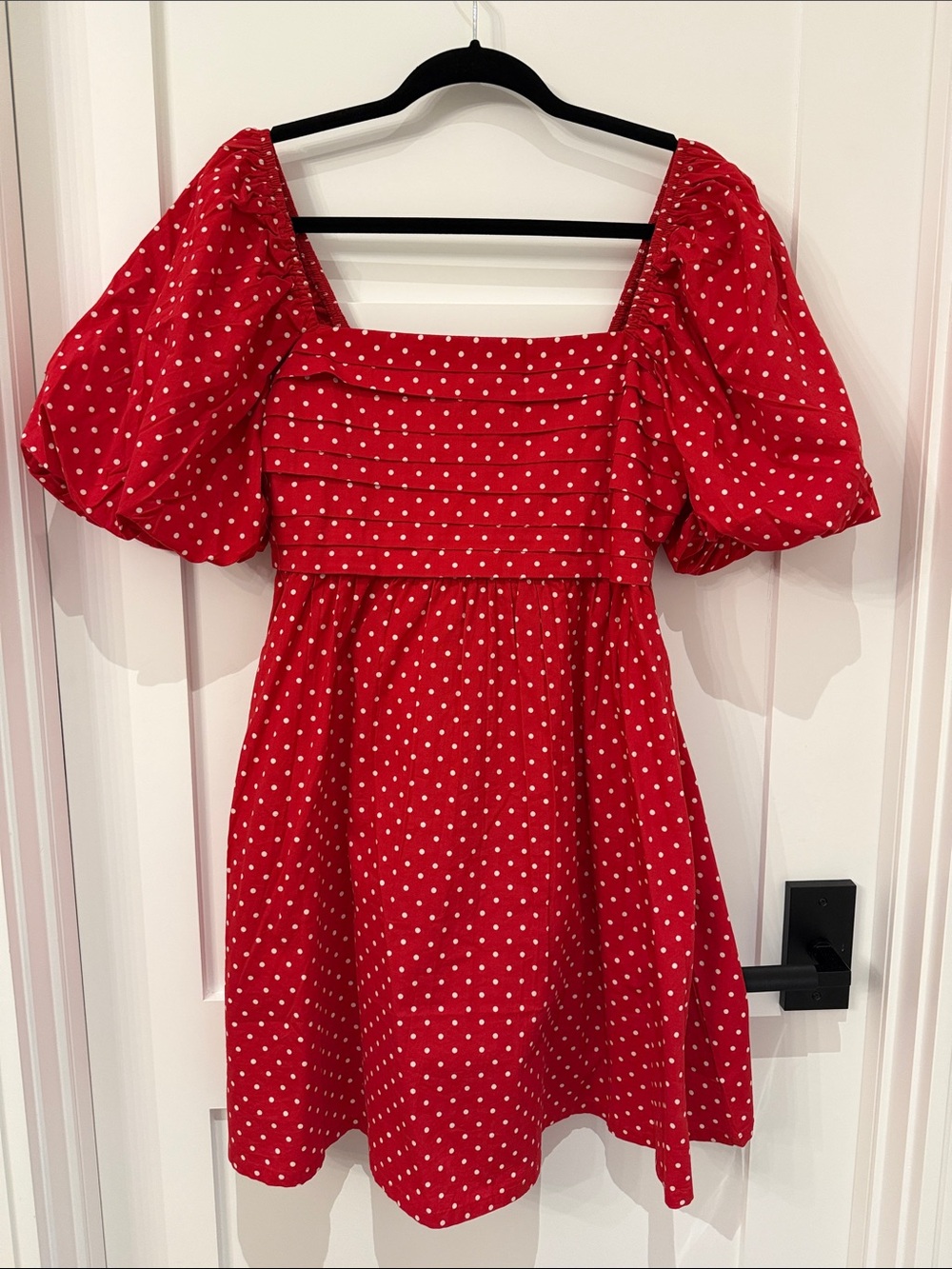 Jessica Simpson Red Polka Dot Square-Neck Puff Sleeve Babydoll Dress